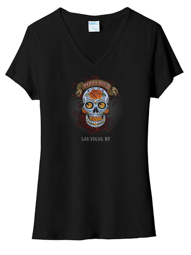 Pizza Rock Skull (Women's V Neck)