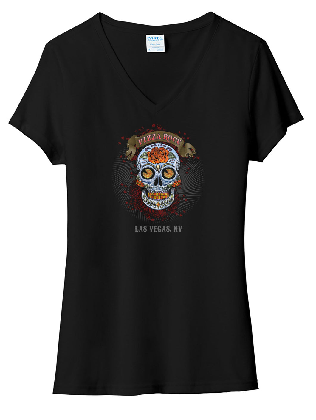 Pizza Rock Skull (Women's V Neck)